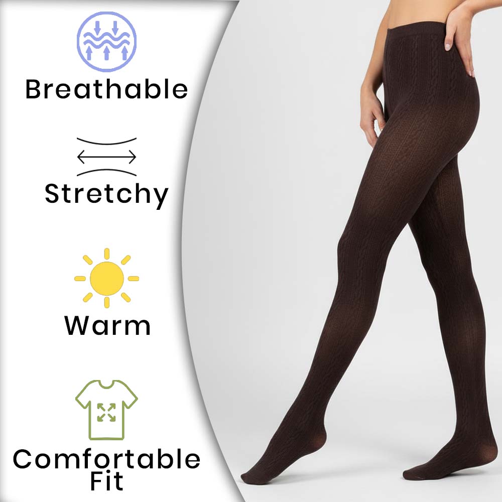 Cozy Cable Knit Chocolate Brown Girls Tights (OT)