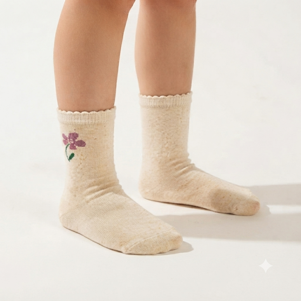Girls Floral Scallop-Edge Crew Socks