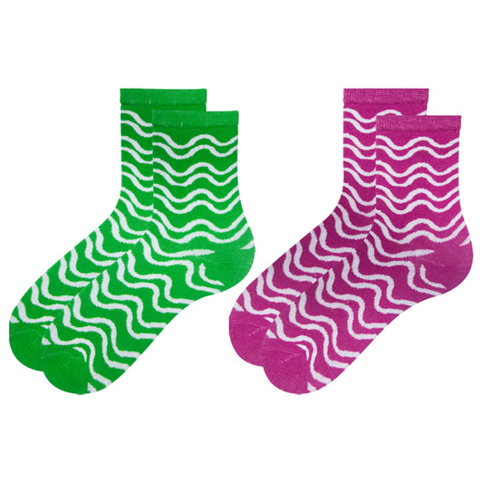 Pack of 2 - Girls’ Bold Zebra Stripes Crew Socks