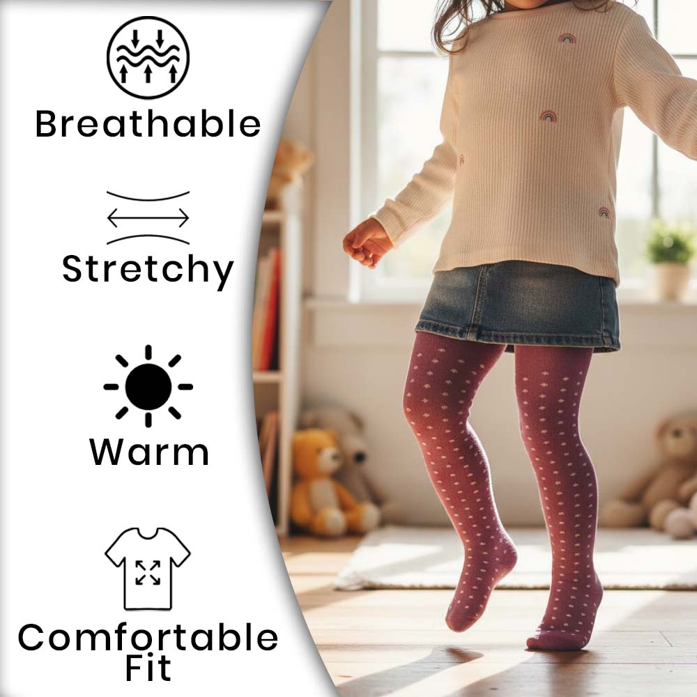 Girls Lilac Pink Polka Dot Knit Tights (CJ)