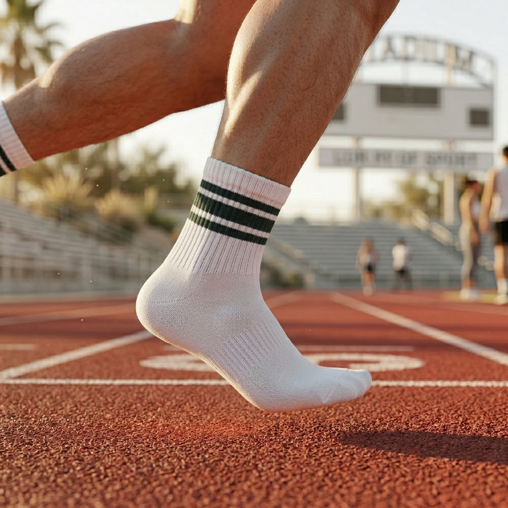 Men Green Stripe Athletic Crew Socks