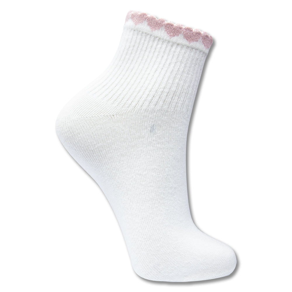 Girls Pink Heart Ribbed Short Crew Socks