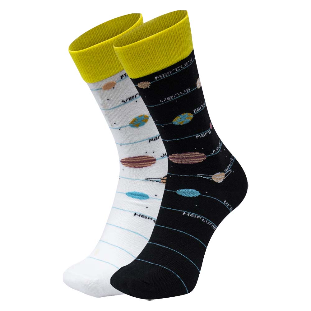 Men Solar System Print Crew Socks