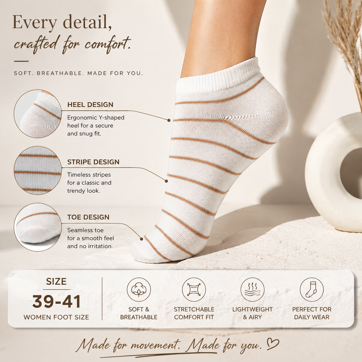Women Soft-Touch Striped Ankle Socks