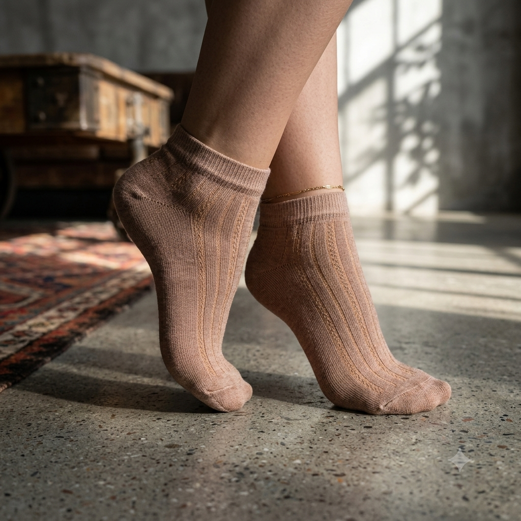 Women Ribbed Ankle Brown Socks