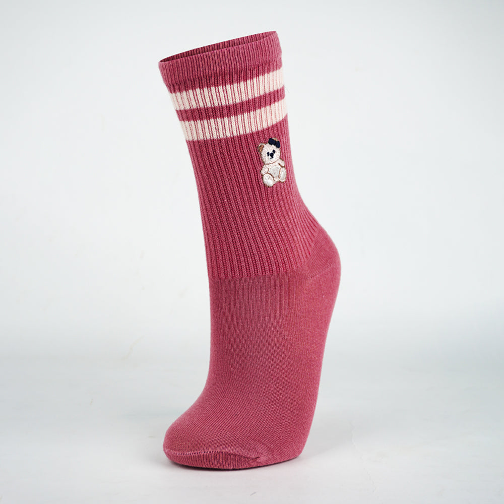 Girls Bear Embroidered Crew Socks