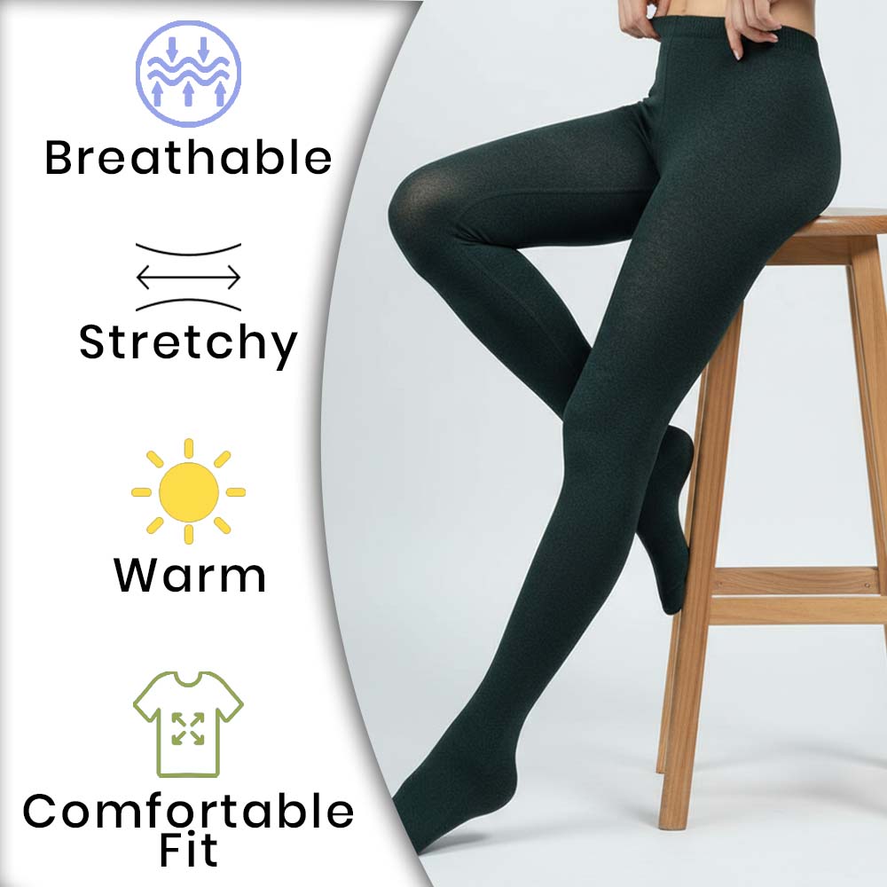 Cozy Knit Premium Plain Green Girls Tights (SF)