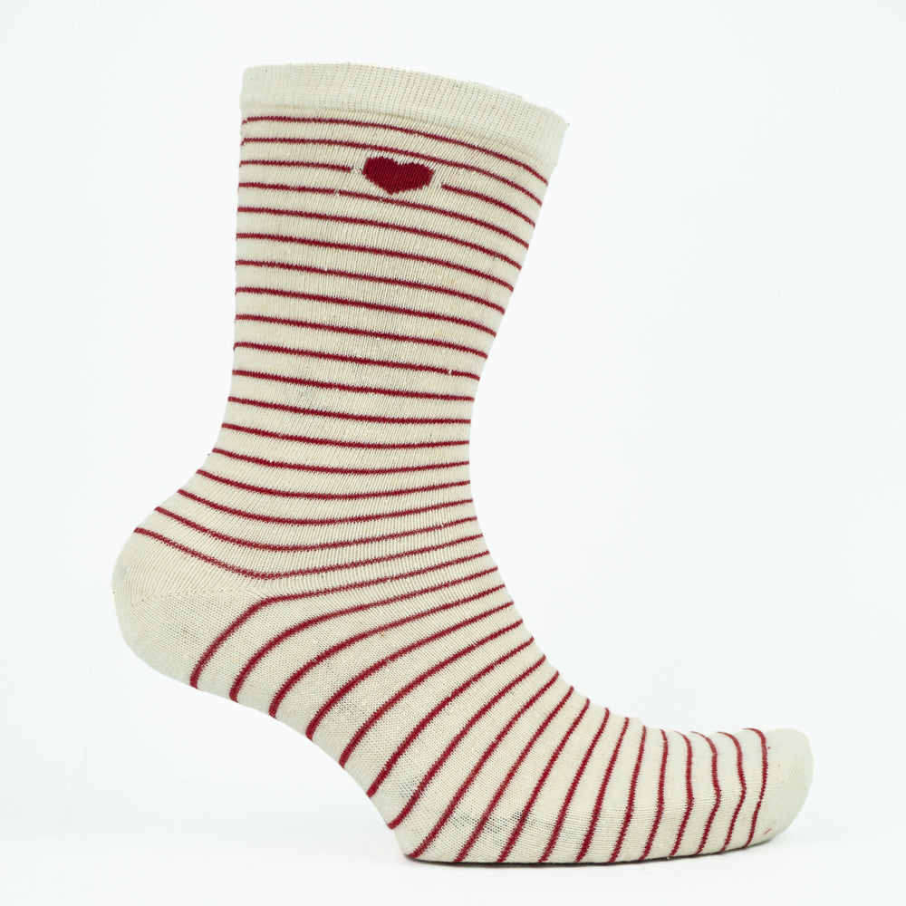 Heart-Striped Crew Socks for Women