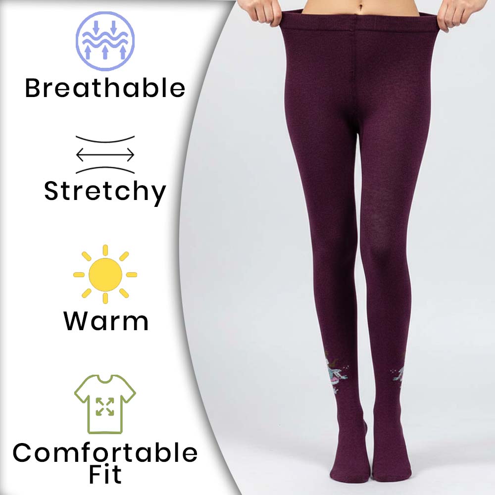 Maroon With Fairy Print Cotton Tights for Girls (OT)