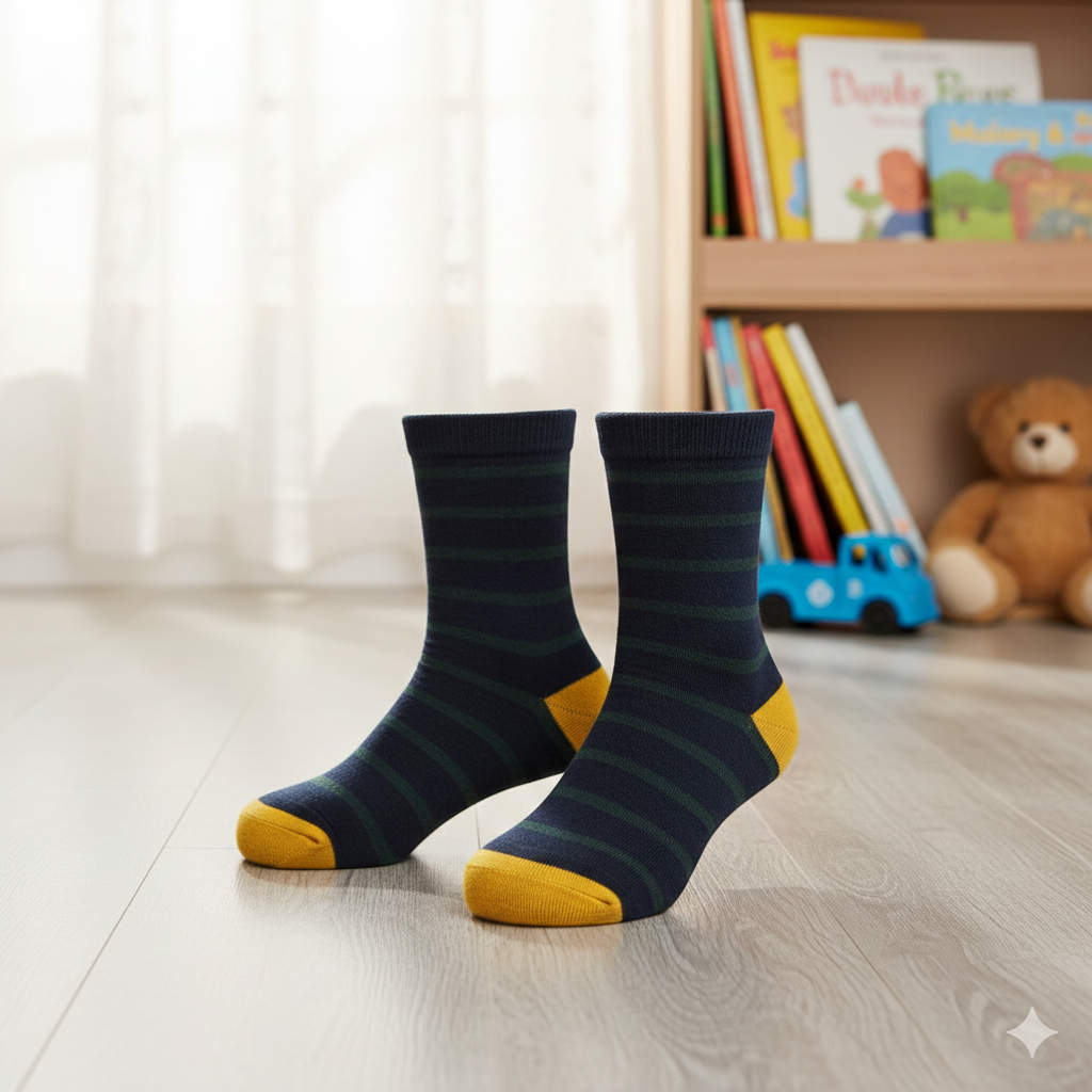 Boy Navy & Green Striped Crew Socks