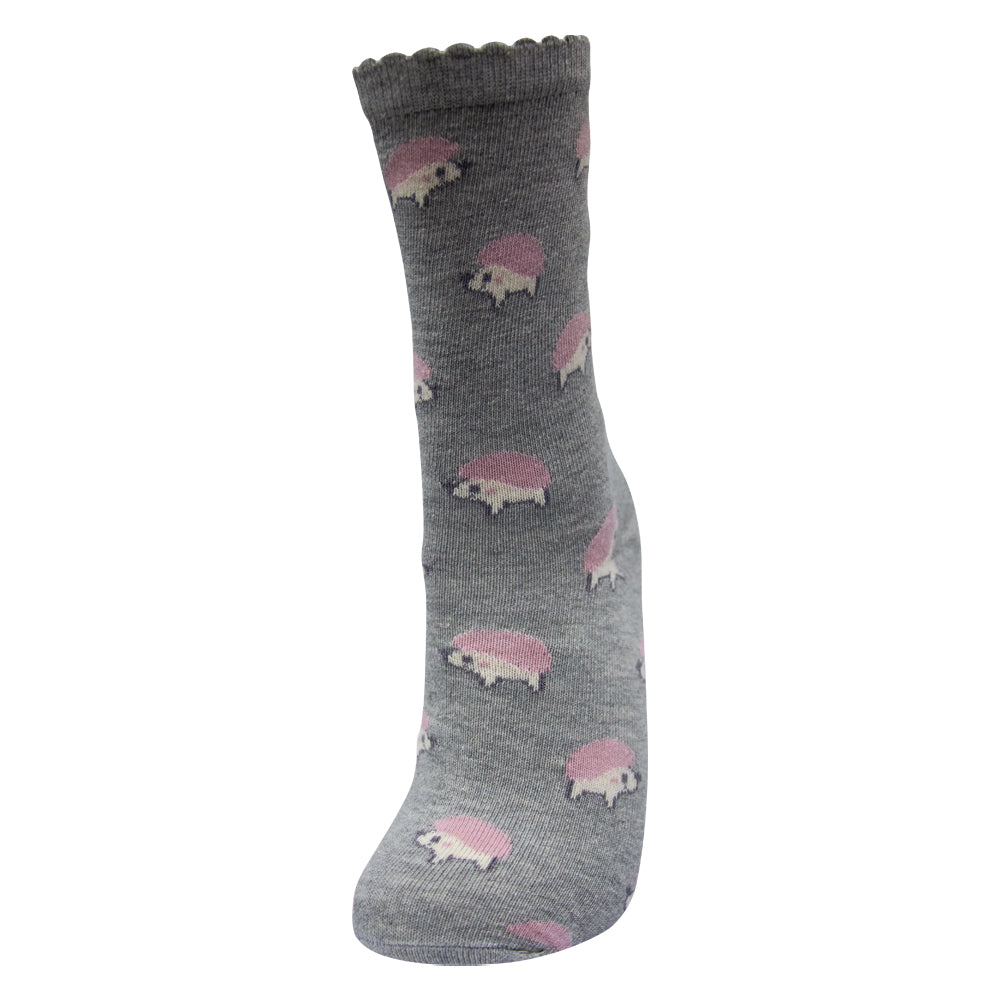 Girls Grey Hedgehog Crew Socks (1-Pack)