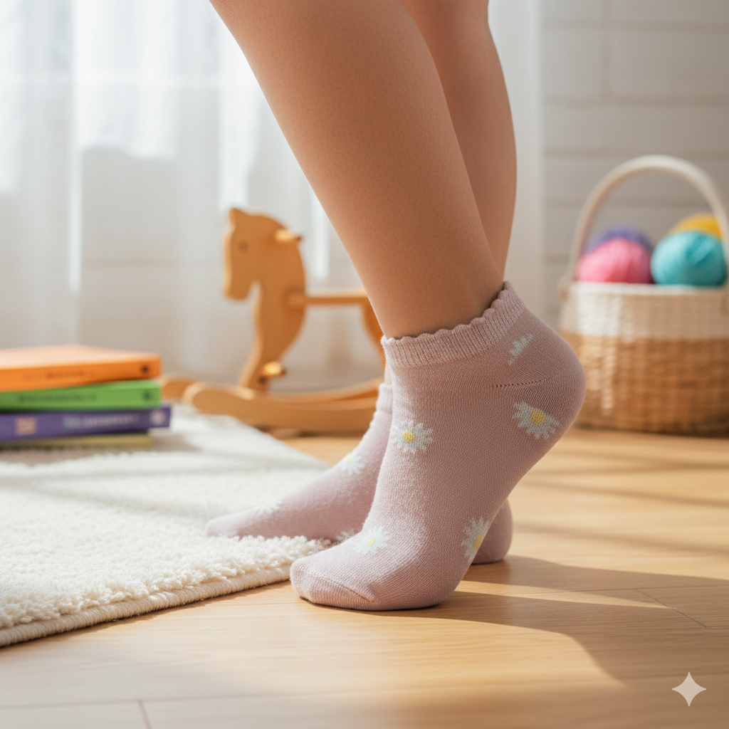 Girls Flower Print Ankle Socks