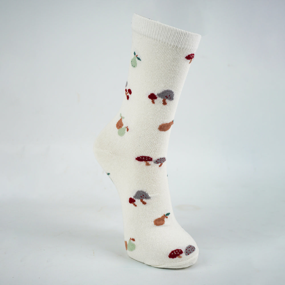 Girls Mushroom & Pear White Crew Socks