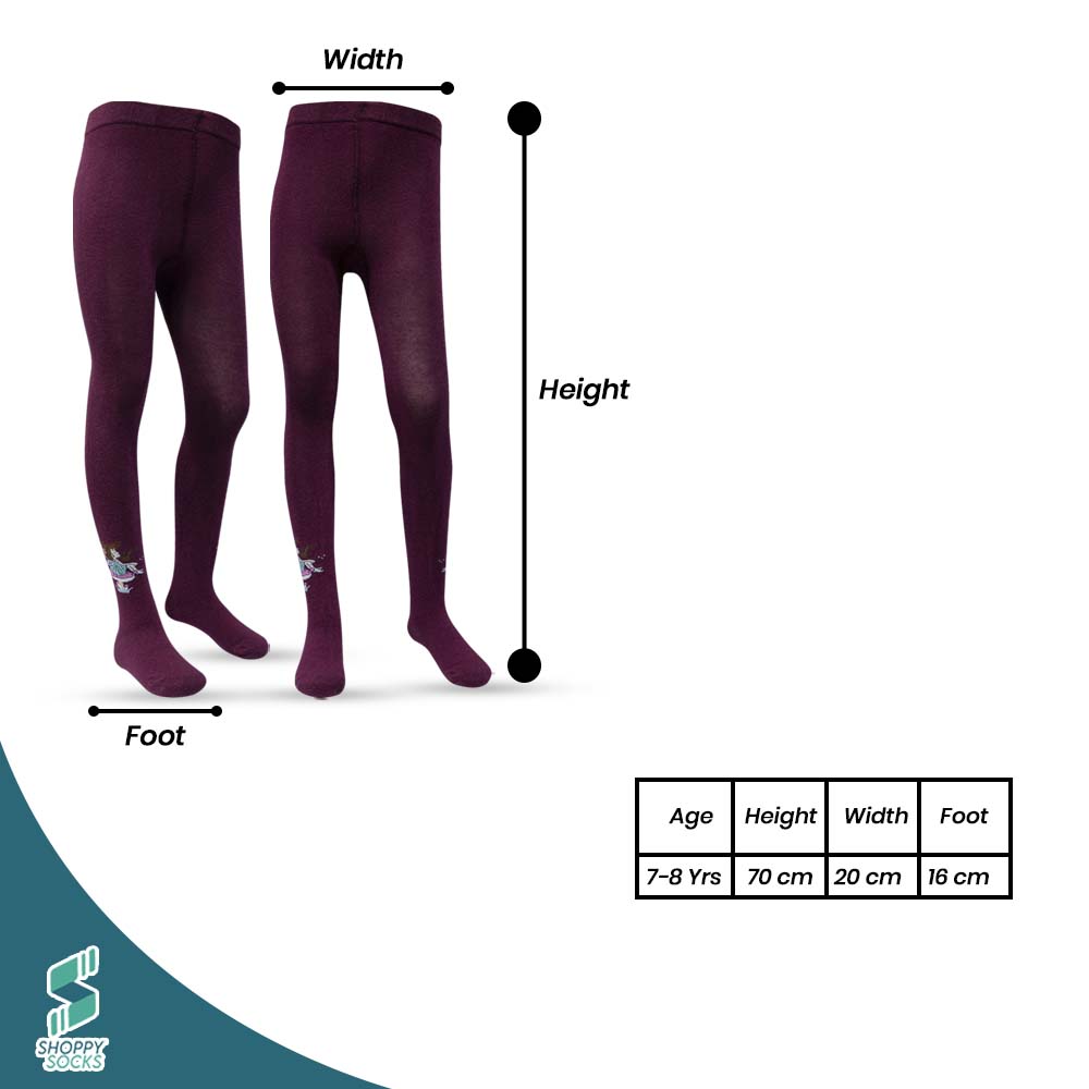 Maroon With Fairy Print Cotton Tights for Girls (OT)