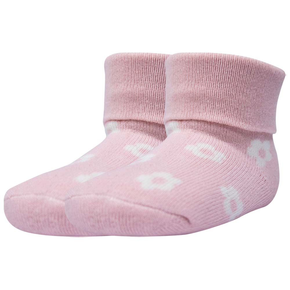 Born Baby Girl Socks | Pink Floral Print Cotton Booties