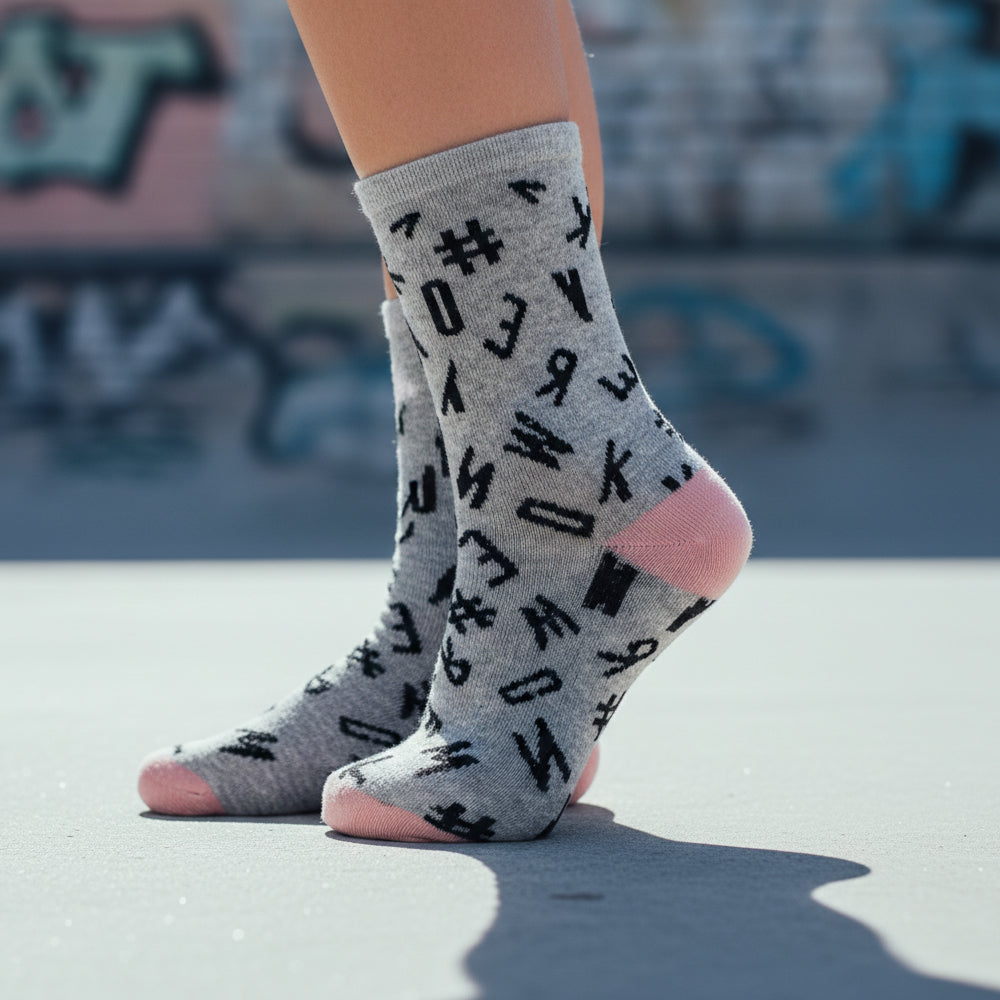 Girls Alphabet Print Crew Socks