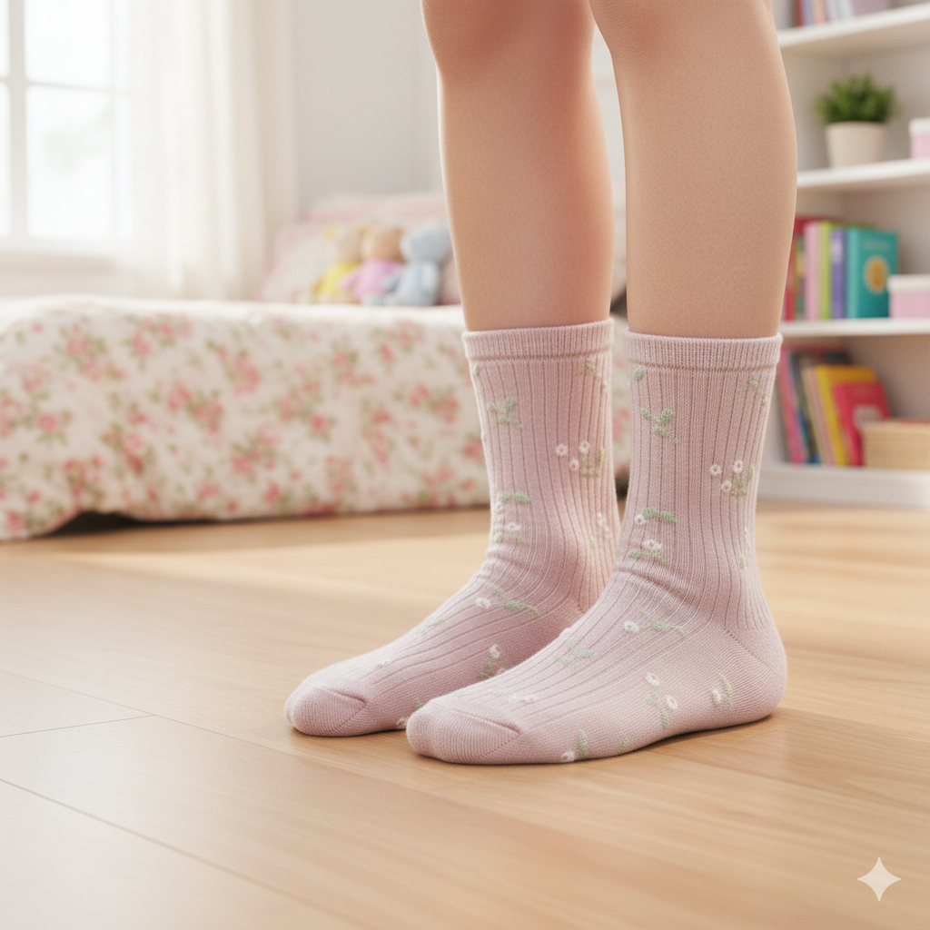 Floral Ribbed Socks for Girls
