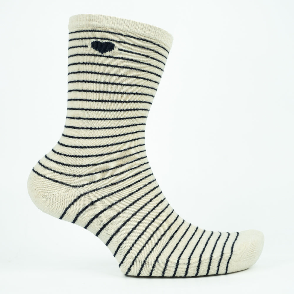 Heart-Striped Crew Socks for Women