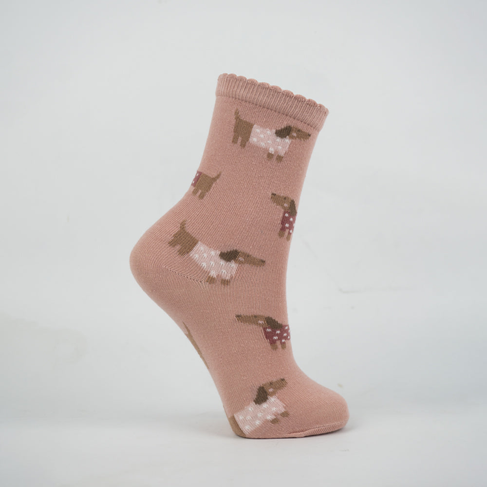 Girls Dogs Print Crew Socks