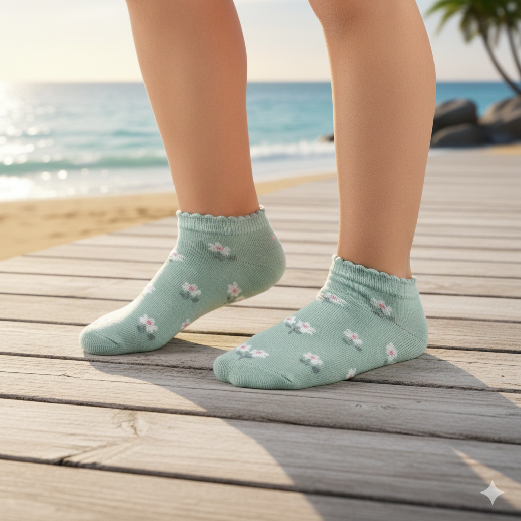 Girl Floral Green Ankle Socks
