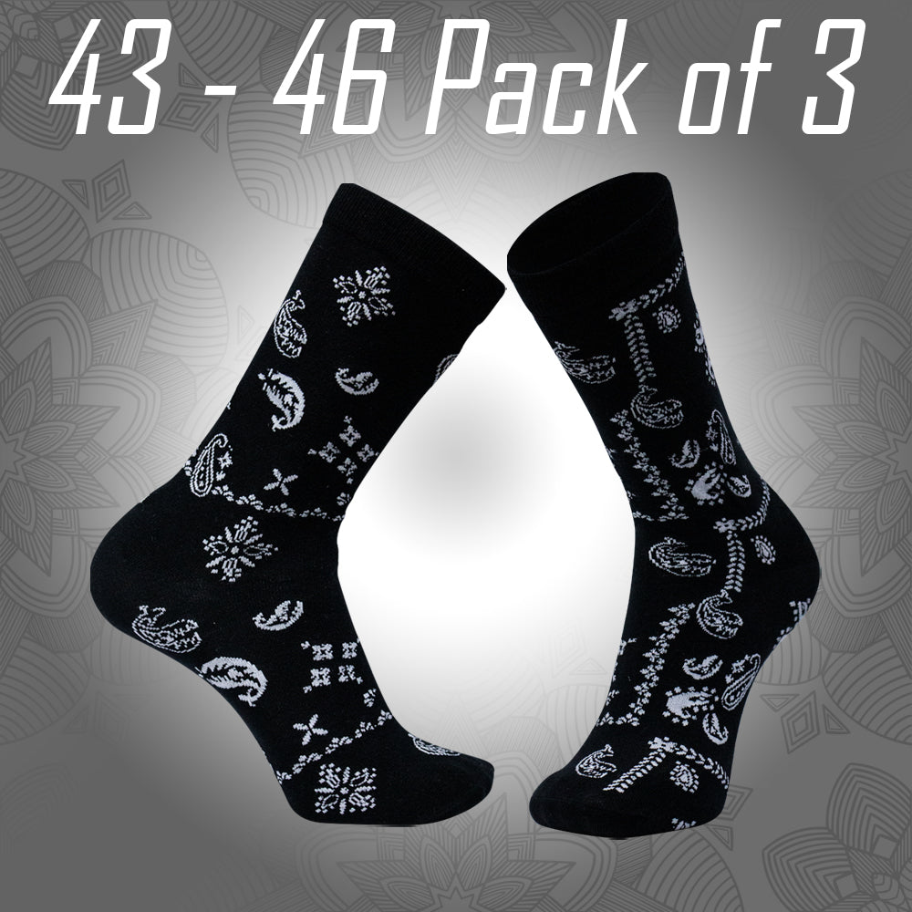 Pack of 3 - Men Mandala Trendy Black Patterned Crew Socks