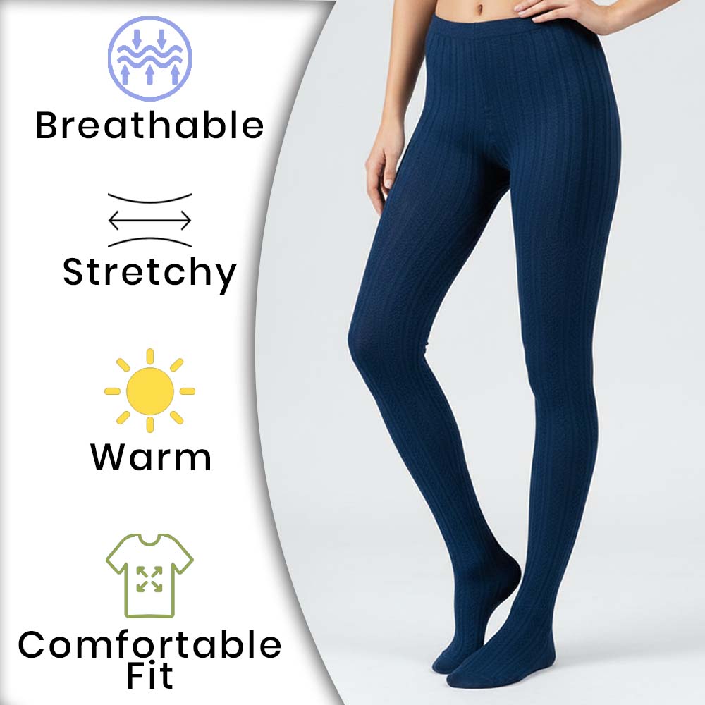 Cozy Cable Knit Blue Tights for Girls & Women (OT)