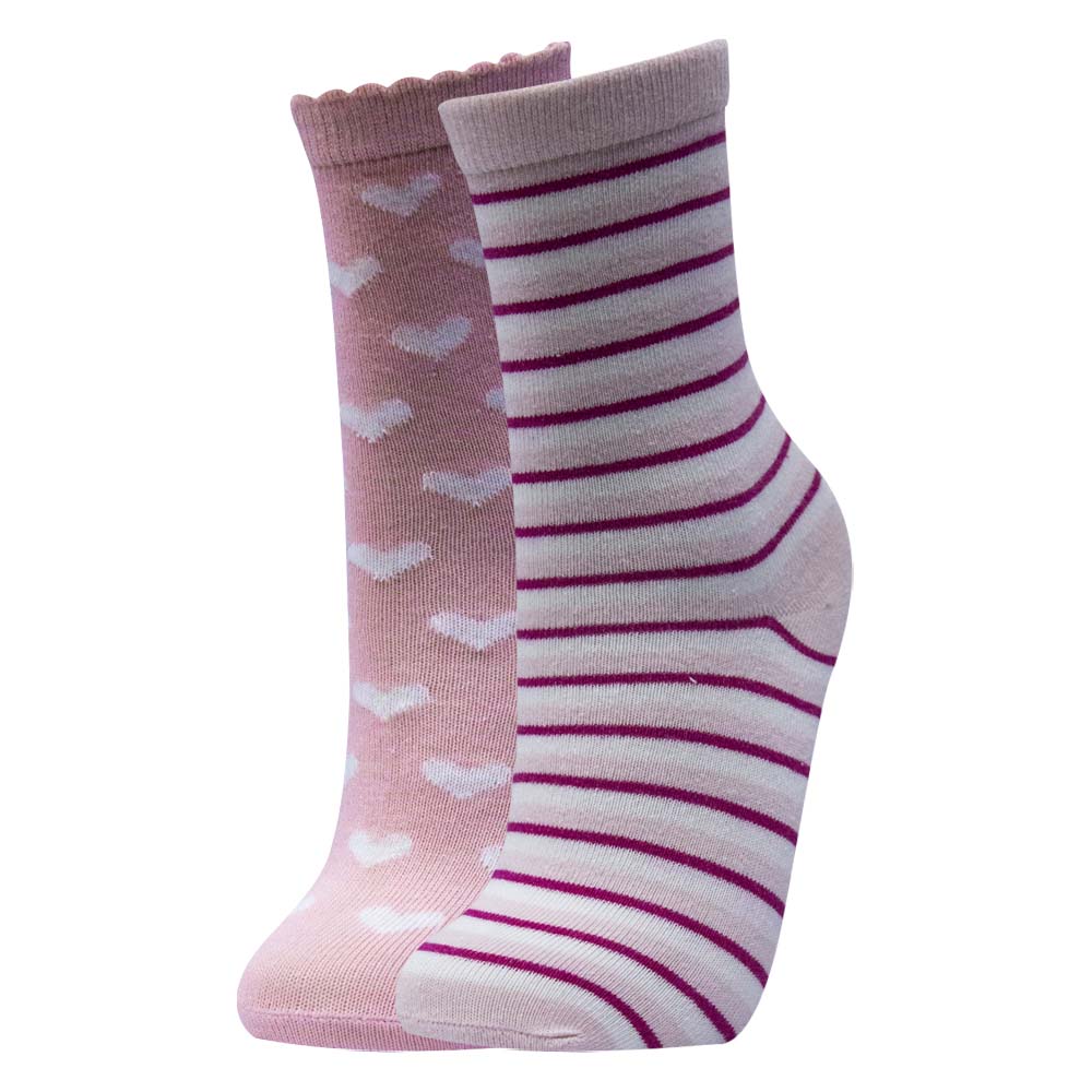 Pack of 2 - Heart & Stripe Girls' Ankle Socks