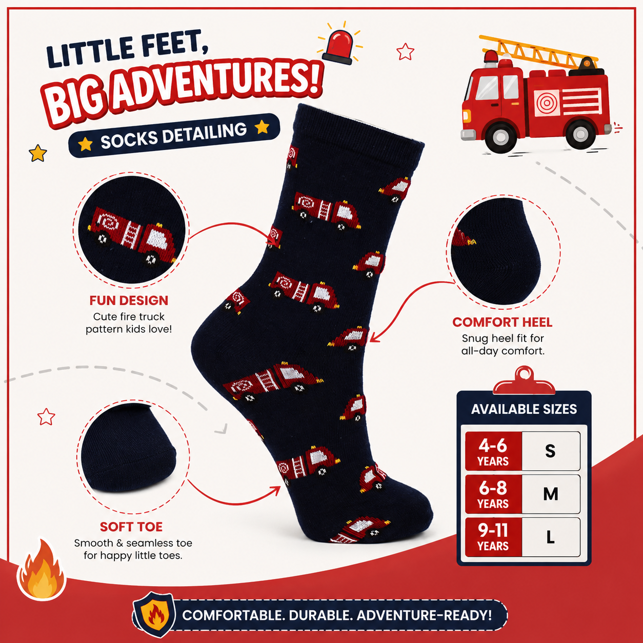Boys Fire Brigade Print Crew Socks