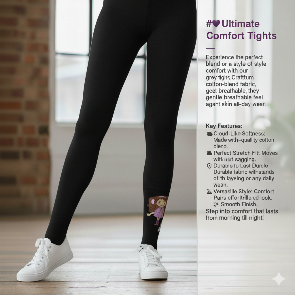 The Enchanted Doll design Girls Black Tights