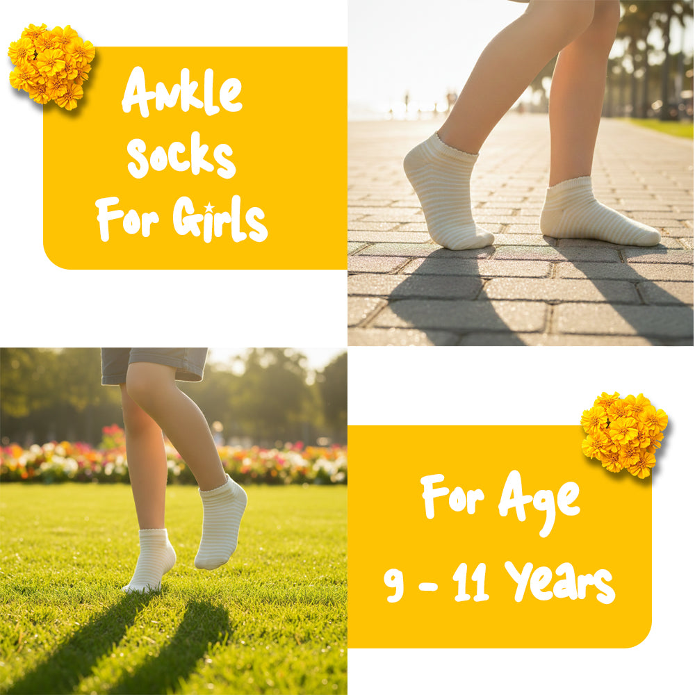 Yellow Stripe Ankle Girls Socks