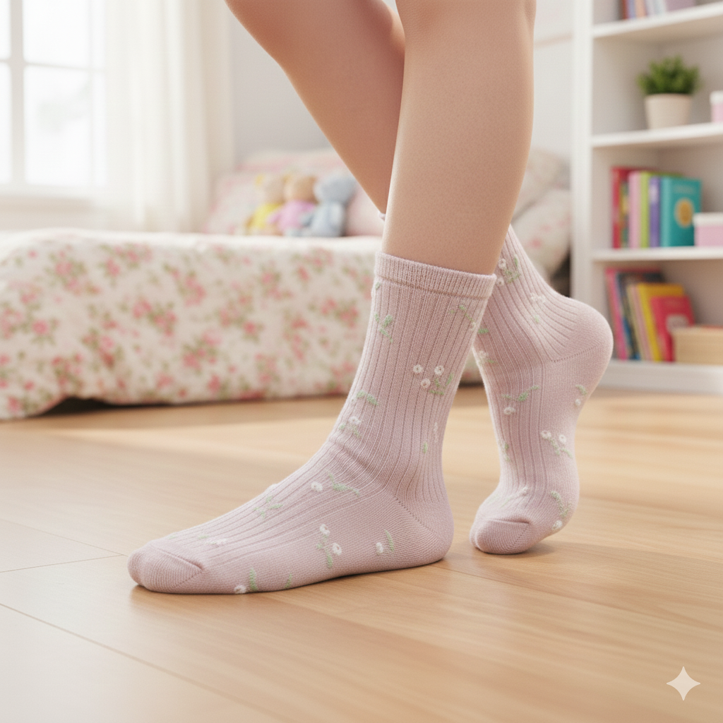 Floral Ribbed Socks for Girls