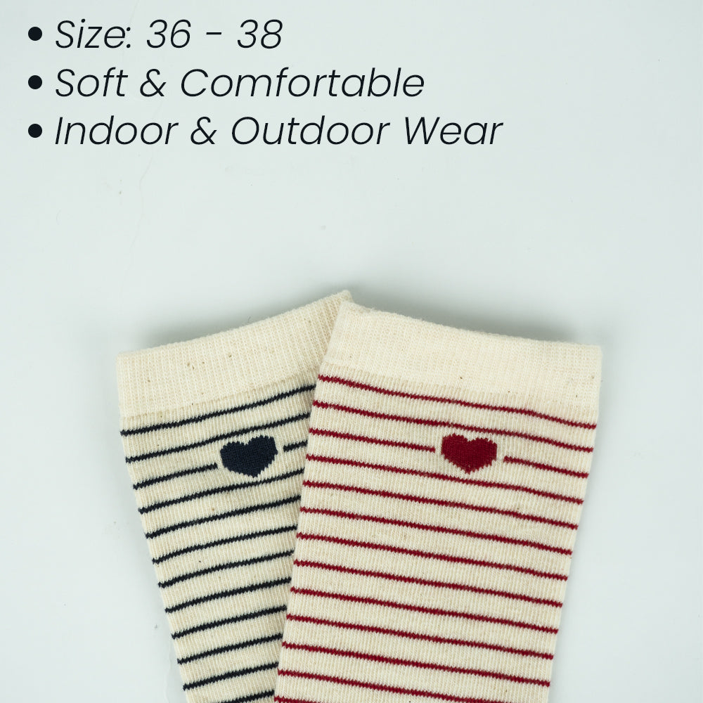 Heart-Striped Crew Socks for Women