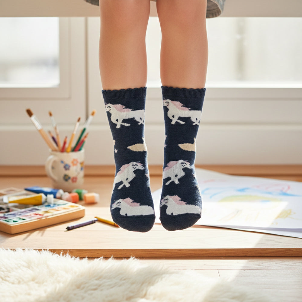 Magical Unicorn Navy Girls Socks