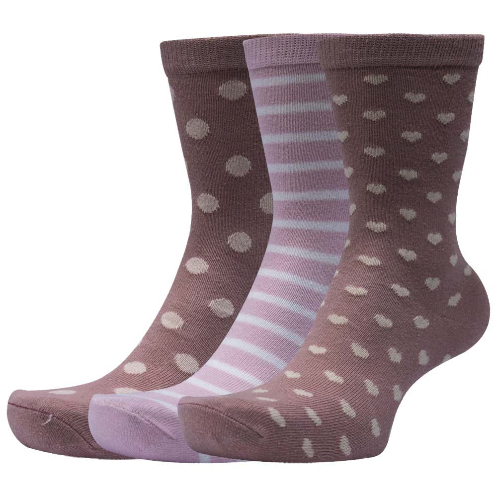 Pack of 3 - Girls Polka Dot , Heart Design & Striped Print Crew Socks