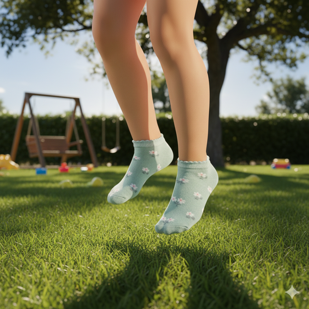 Girl Floral Green Ankle Socks
