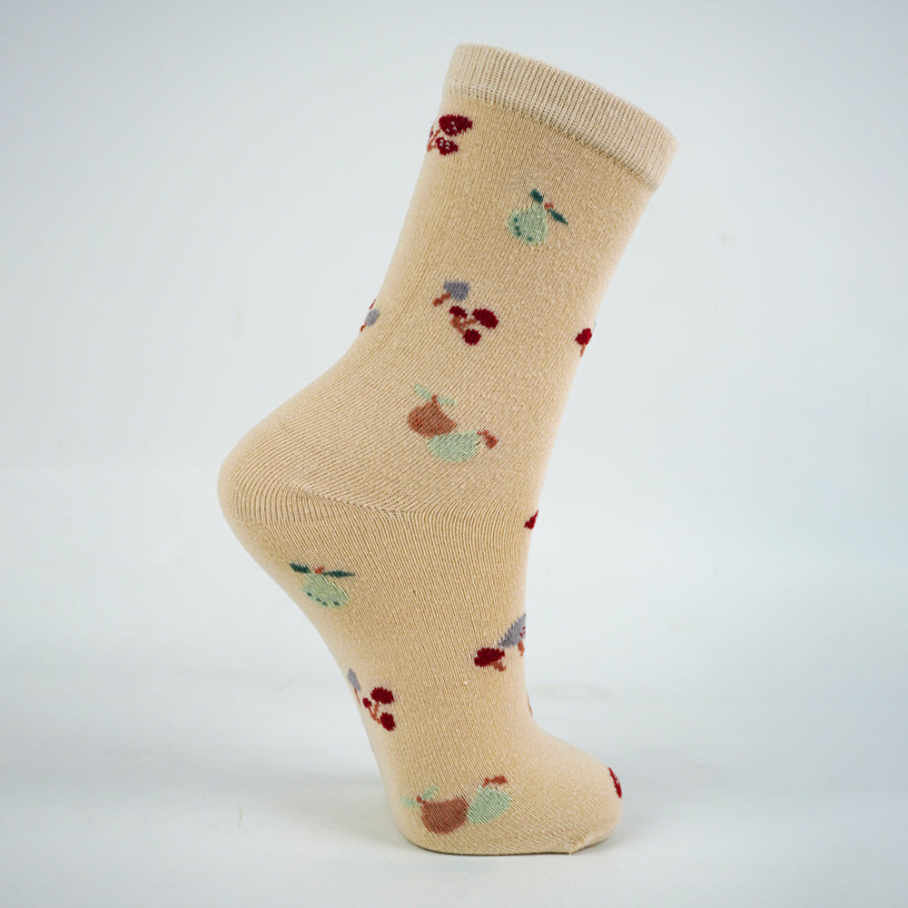 Girls Mushroom & Pear Print Crew Socks