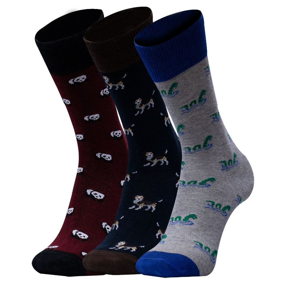 Pack of 3 - Playful Pattern Men’s Crew Socks