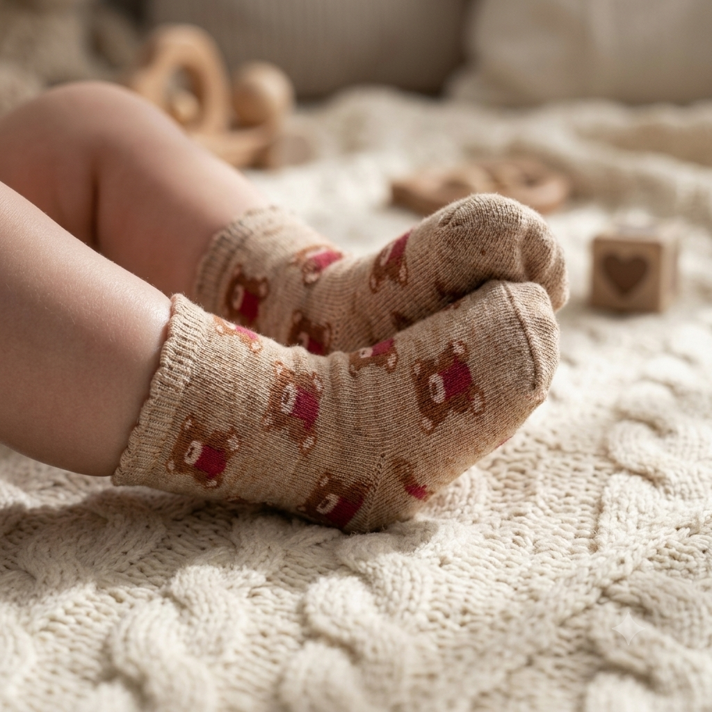 Teddy Bear Print Ankle Socks for Baby Girls