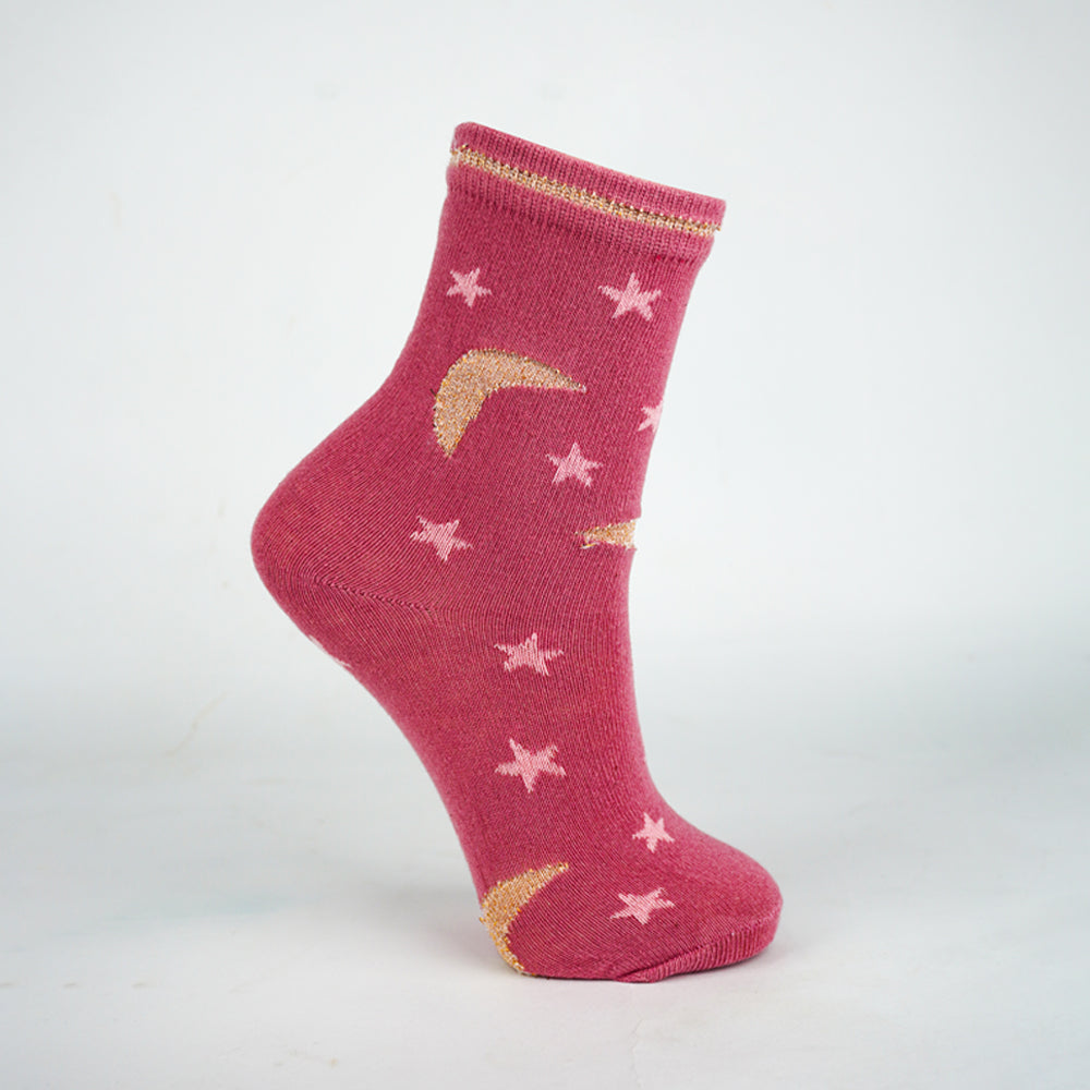Pack of 3 - Girls Star & Moon Print Ankle Sock