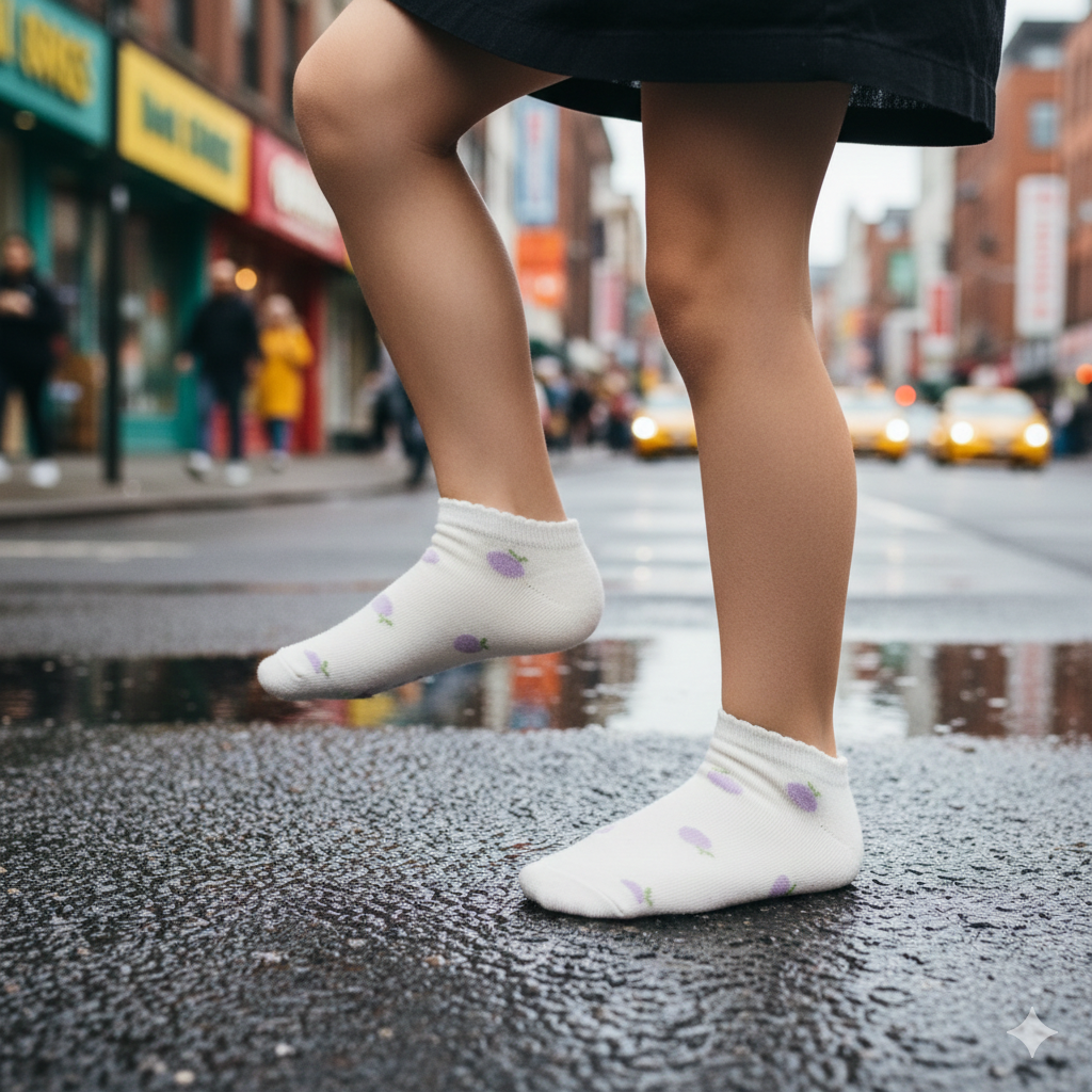 Lavender Fruit Print Ankle Girls Socks