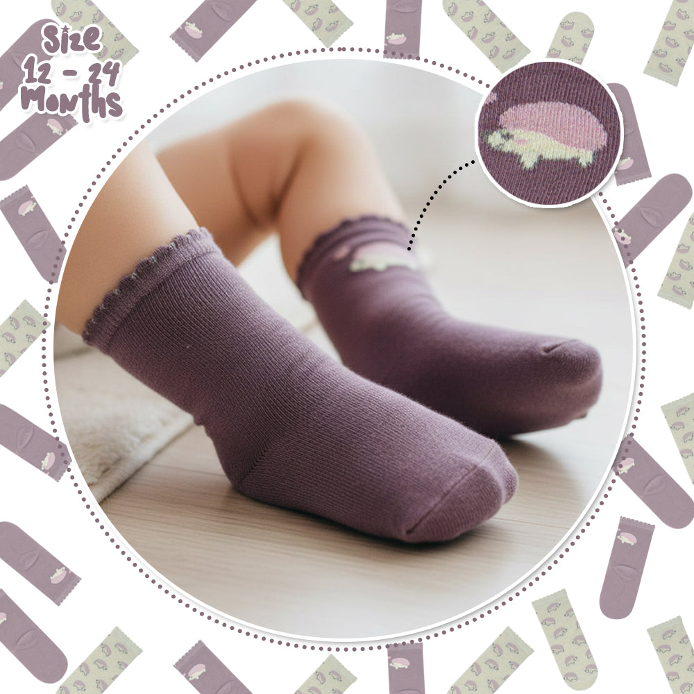 Hedgehog Print & Scallop Trim Baby Socks