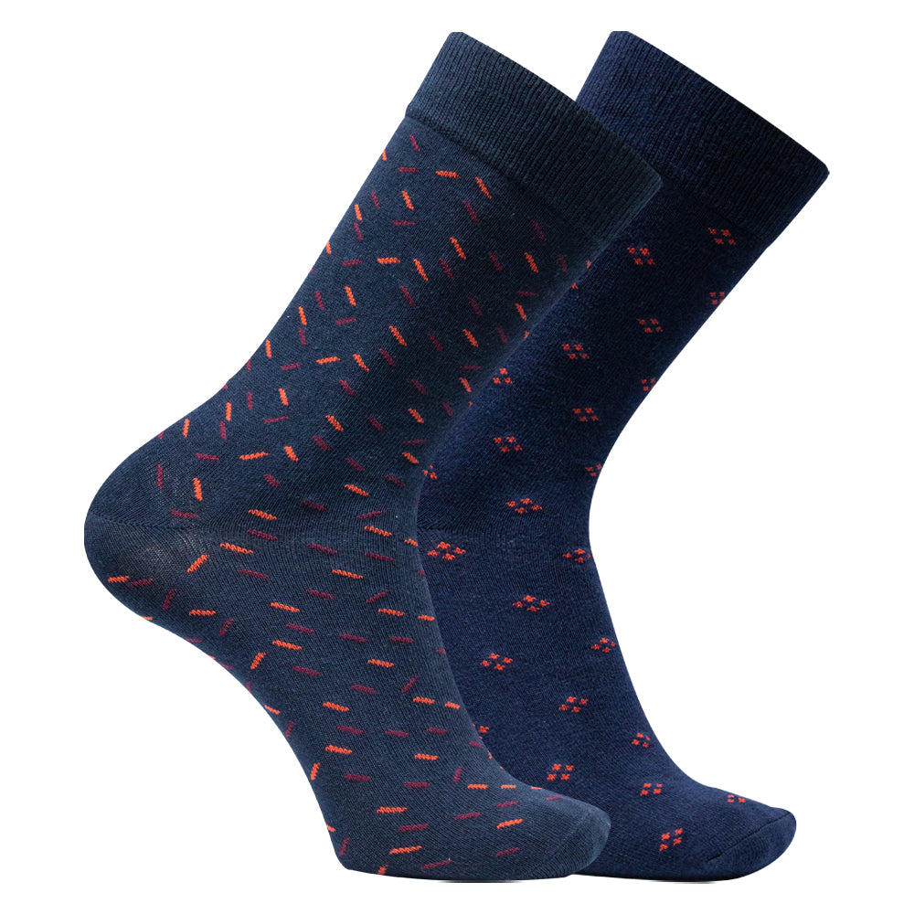 Pack of 2 - Men’s Navy Blue Patterned Crew Socks
