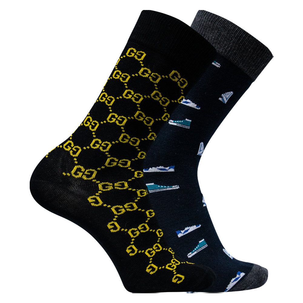 Pack of 2 - Men's Patterned Crew Socks
