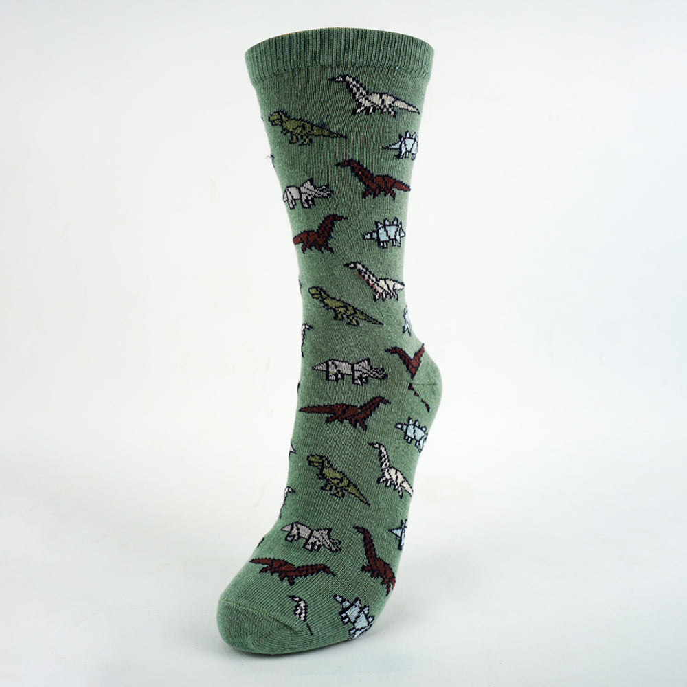 Boys Dinosaur Print Crew Green Socks