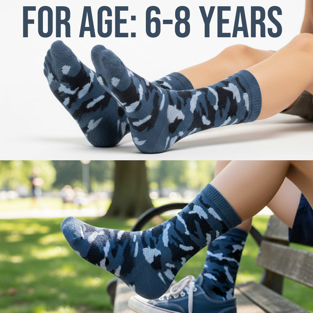 Boys' Blue Camouflage Crew Socks