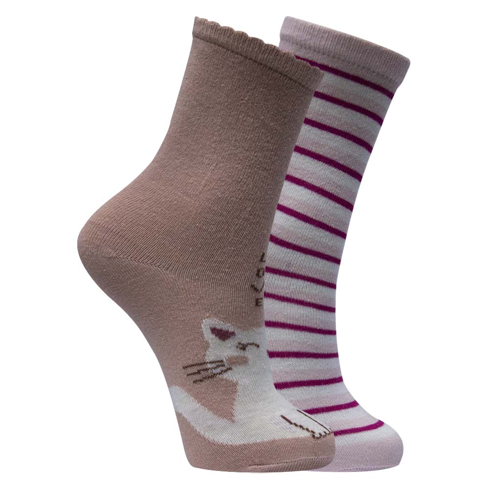 Girl's Cat & Stripe Crew Socks