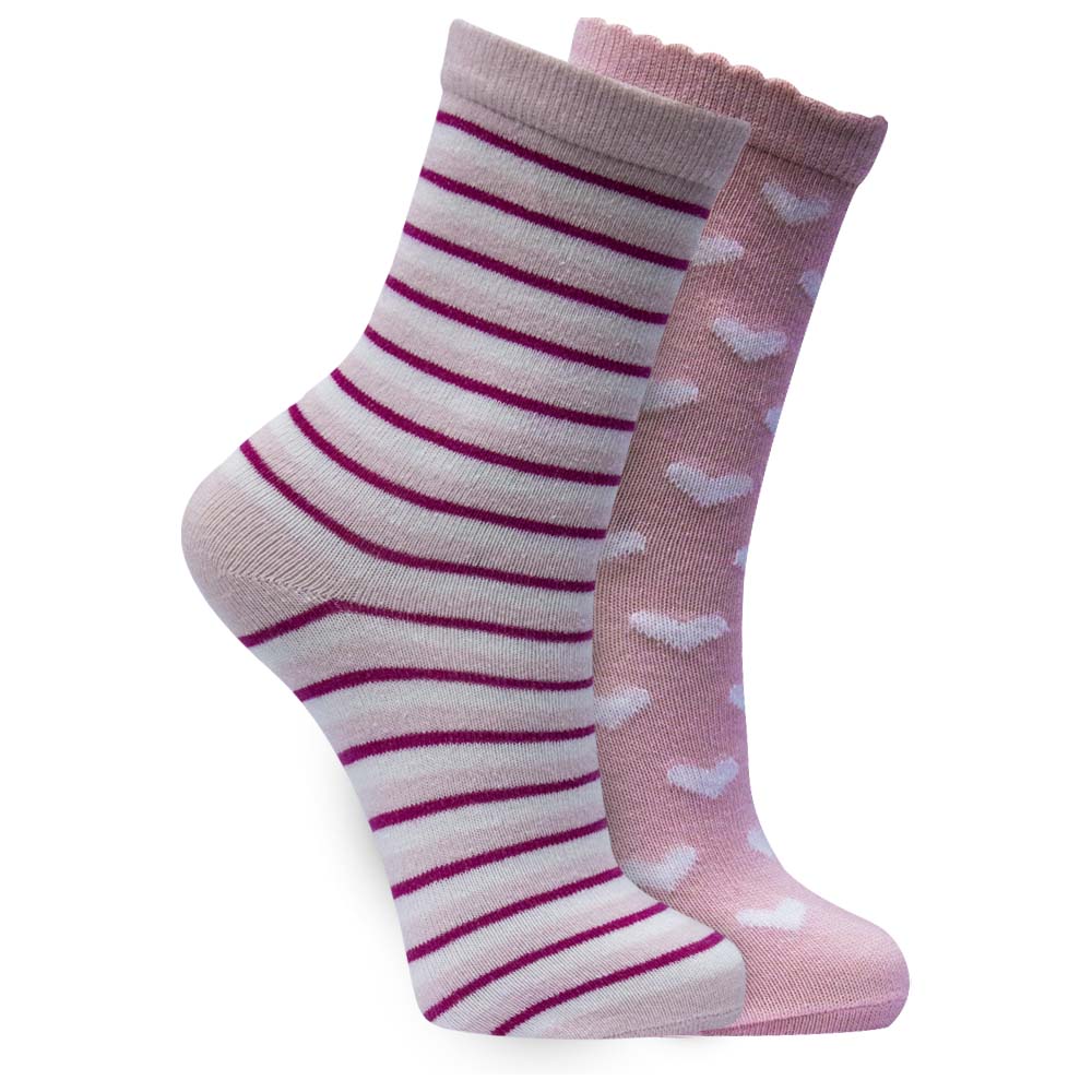 Pack of 2 - Heart & Stripe Girls' Ankle Socks