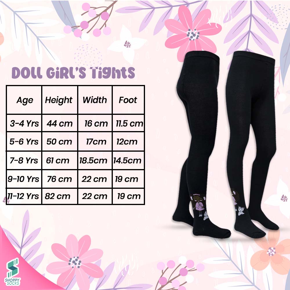 The Enchanted Doll design Girls Black Tights