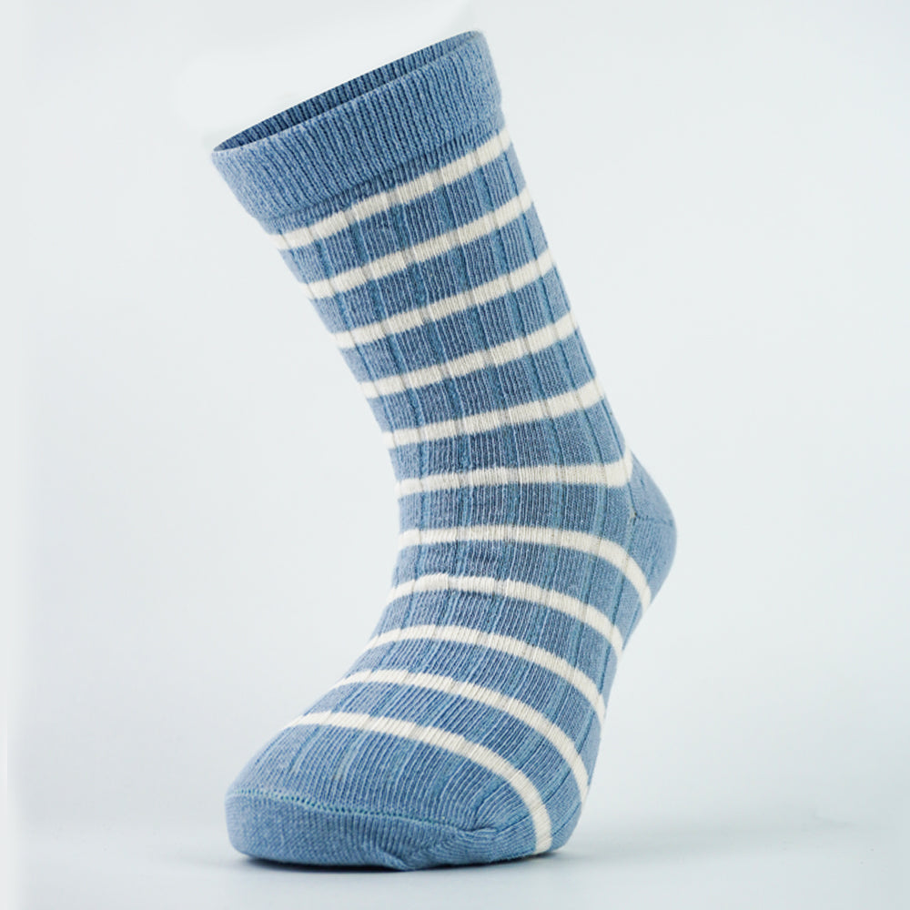 Girls Blue Striped Ribbed Crew Socks
