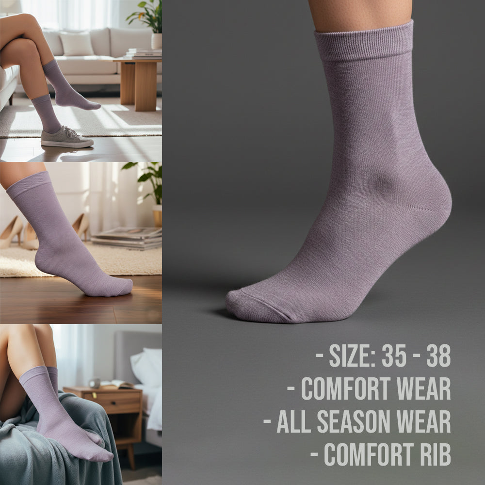Women Purple Soft Ribbed Crew Socks